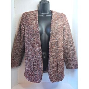 ASOS Tweed Blazer Jacket Orange Black White Textured Open Front SZ 0